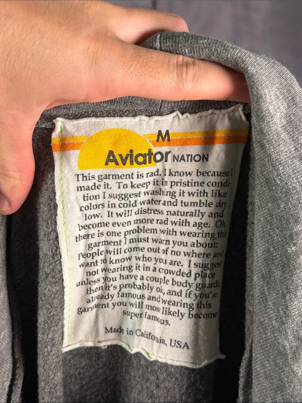 Aviator Nation Gray Zip Hoodie with Subtle Stripe Patch